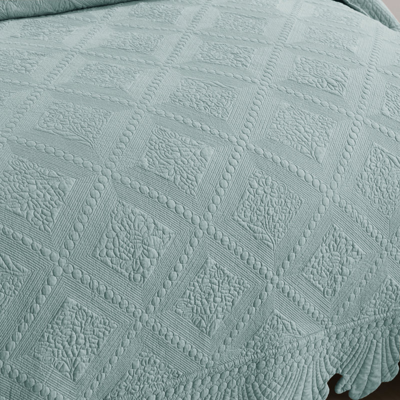 Tkembroidery Cotton Abstract Bedding, Queen Quilt + 2 Standard Shams, Aqua Green