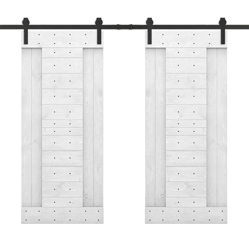 Porte de grange à panneaux et en bois avec quincaillerie d'installation, 60 po x 84 po, Blanc