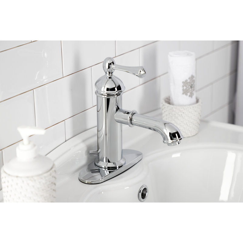 Kingston Brass Paris Single-Handle 1-Hole Deck Mount Bathroom Faucet with Brass Pop-Up, Polished Chrome