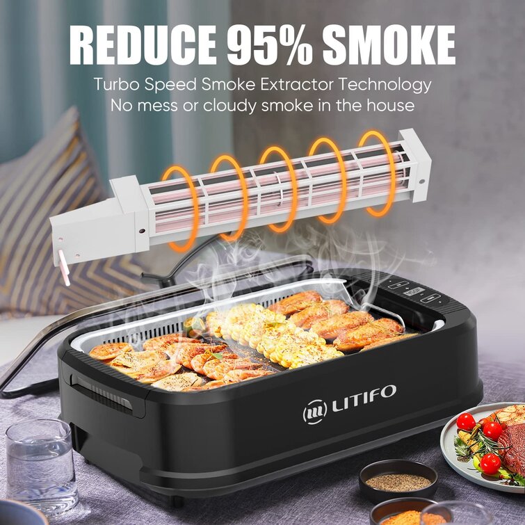 Litifo 18'' Smokeless Ceramic Non Stick Electric Grill with Lid & Reviews