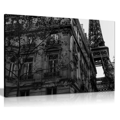 Architectural Building and the Eiffel Tower 1 Piece Wrapped Canvas Wall Art