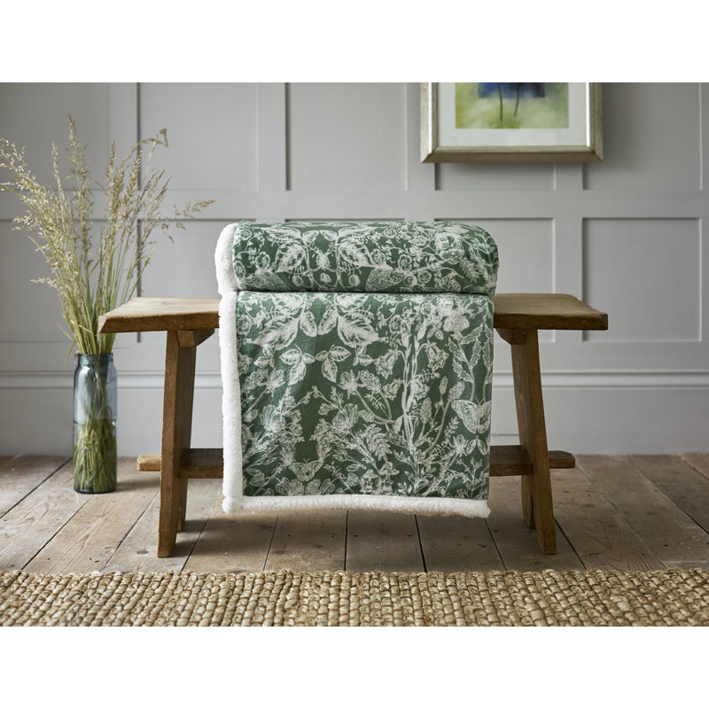 Cuddly Sherpa Fleece Throw, Green Geometric