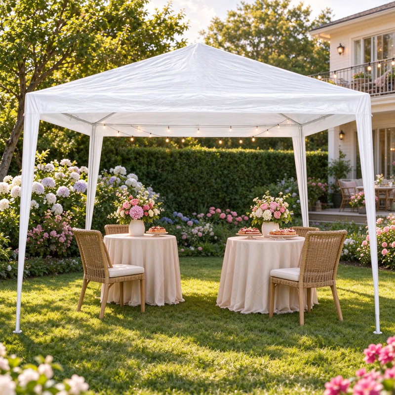 Tente gazebo de jardin 10 x 10 pi, chapiteau sans parois latérales pour événements festifs en plein air, White
