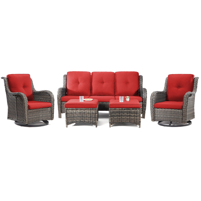 Anahit Wicker 7 - Person Patio Conversation Set with Cushions, Red
