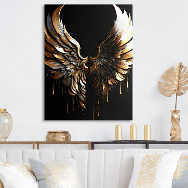 Trinx Blue And Gold Angel Wings II Framed On Canvas Print