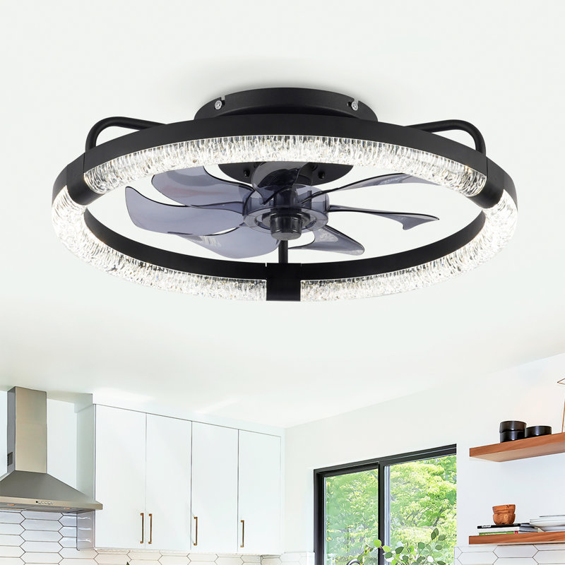 Ventilateurs de plafond 20 po avec ensemble, source de lumière DEL et télécommande, ventilateur DEL encastré moderne à intensité variable 3000-6500K, 6 vitesses, moteur à courant continu silencieux pour le salon, la chambre à coucher, la cuisine - noir mat