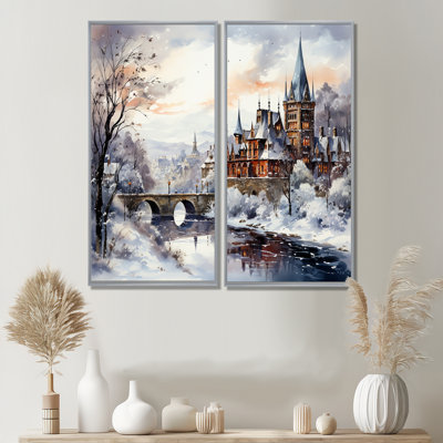 Merveilleux village d'hiver à Noël III - décoration murale traditionnelle blanche