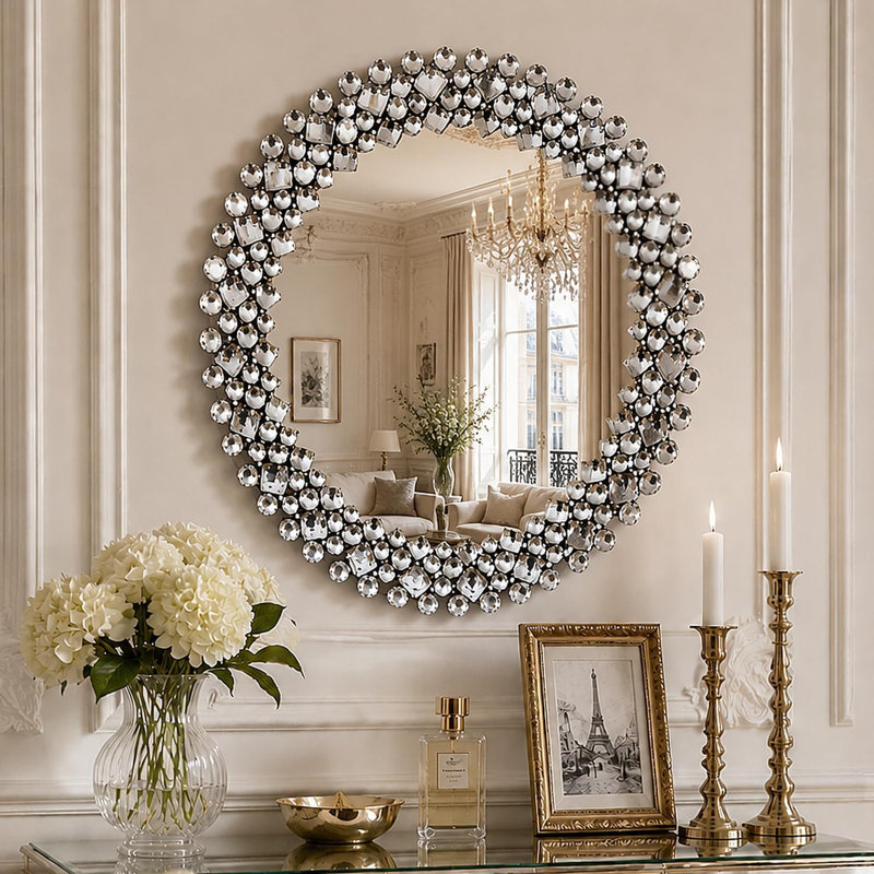 Miroirs ronds 18 po pour décoration murale, miroirs décoratifs en cristal