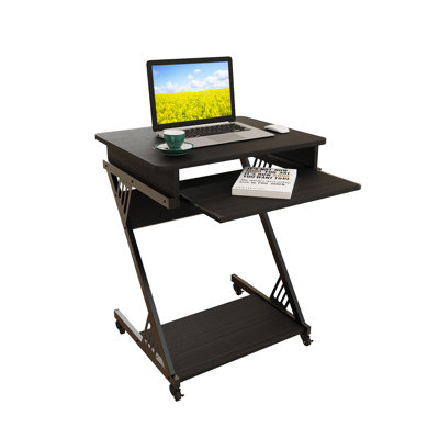  23.6" Z-Shaped Computer Desk with Keyboard Tray and Wheels, Compact Study Table for Small Spaces