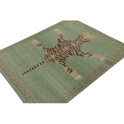 Distressed Homage Hand Knotted Wool Animal Print Area Rug