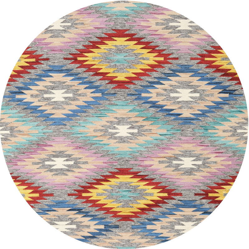 Tapis contemporain rouge / vert, Rond 8 pi