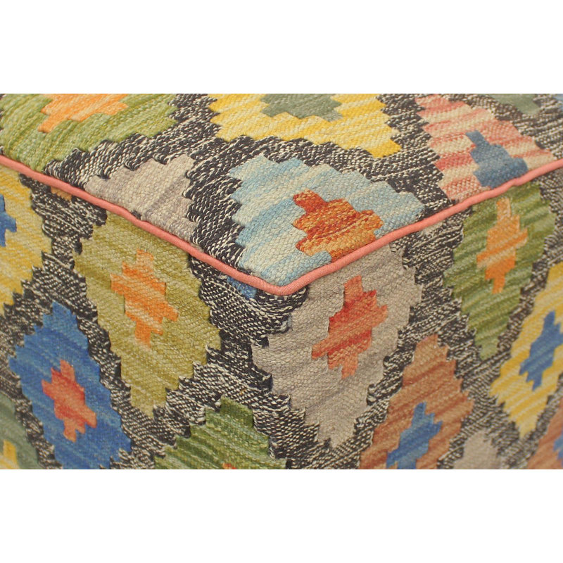 Aprea Upholstered Ottoman, Gray/Rust/Blue/Gold Wool