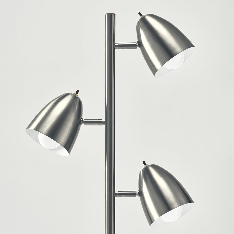 Jacob Adjustable 3-Light Nickel Floor Lamp with Google Assistant