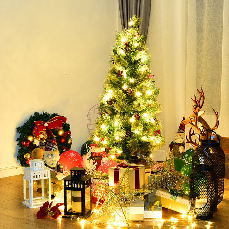Sapin de Noël artificiel vert avec 40 lumières blanches, 36