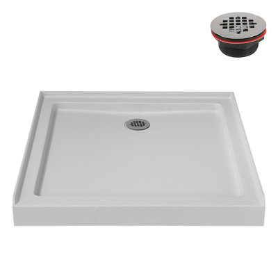 Streamline 36 in. x 36 in. Alcove Acrylic Shower Base in Matte White with Center Drain, Drain Included