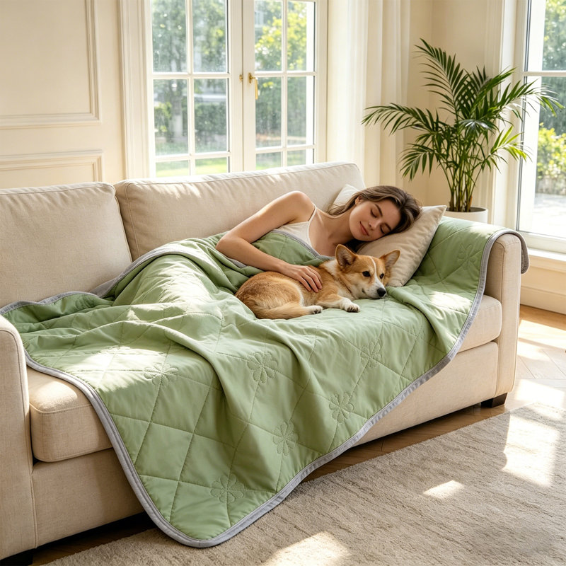 Reversible Cooling Blanket for Summer, Cool Touch Comforter for Camping Mats, Pets ,Quick Drying, Fruit Green, 200cm x 150cm