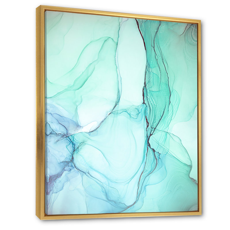 «Turquoise and Green Marble Waves II», œuvre d'art moderne sur toile, H 44 po x l 34 po x P 1,5 po