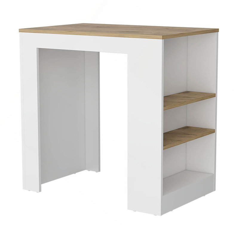 Portree Kitchen Island with 3-Side Shelves, Natural/White