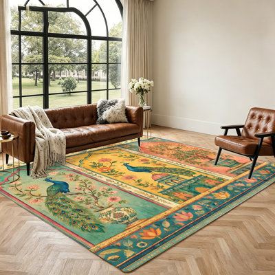 Tapis vintage à motif paon, tapis de sol paysage de jardin avec paons, tapis décoratifs pour salon, tapis de décoration bohème, tapis