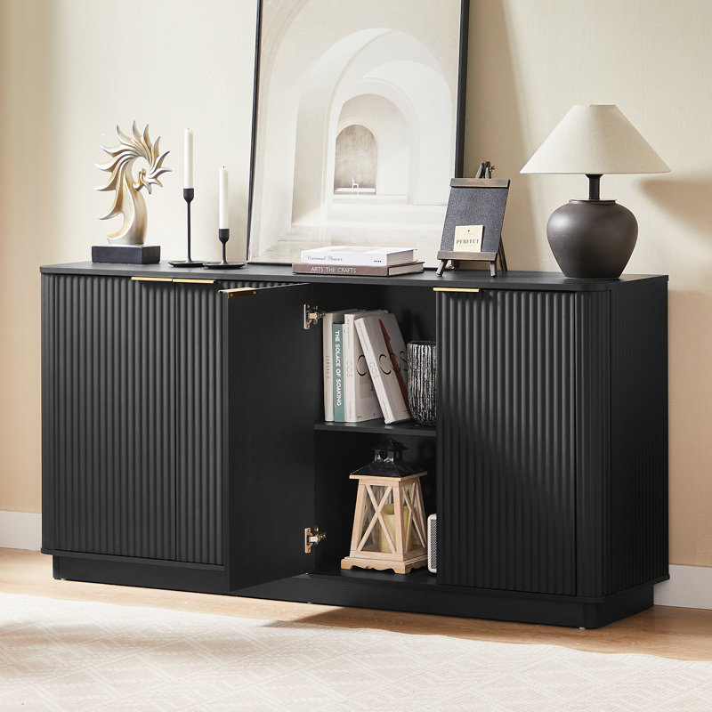 63" W 4-door Wood Storage File Cabinet Credenza, Black