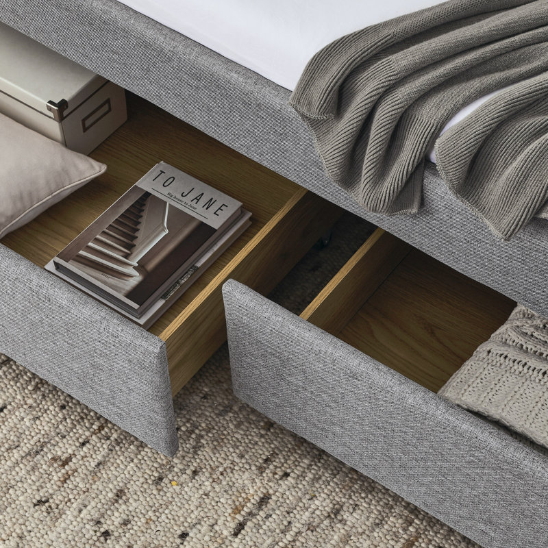 Upholstered Daybed With Two Drawers, With Button And Copper Nail On Square Arms