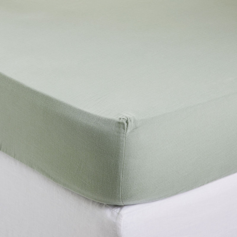 100% Cotton Fitted Sheet, Almond Green, European Double (140 x 200 cm)