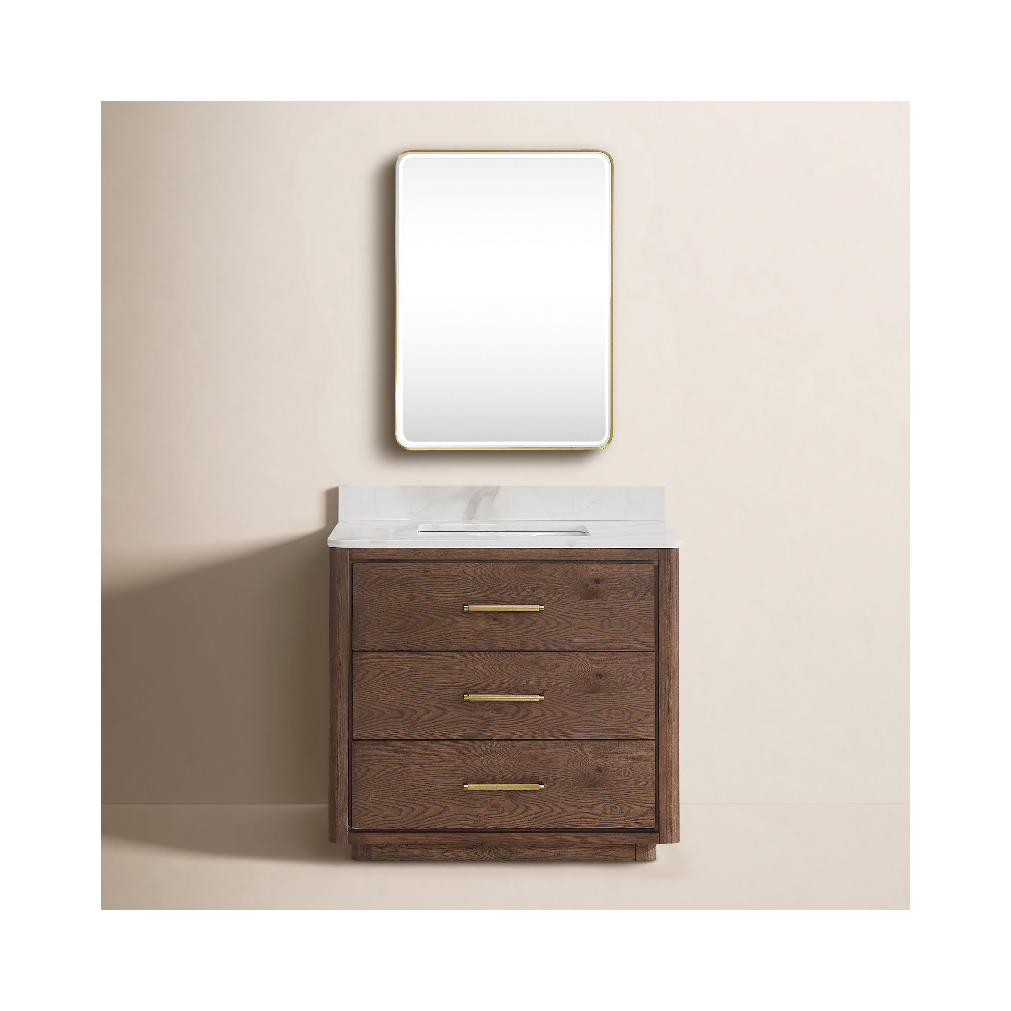 Porto 36'' Single Bathroom Vanity, Dark Brown, Gold