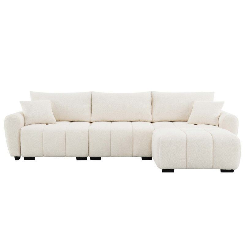 110" Modular Sectional Sofa, L Shape With Extra-Large Seat, Pull-Line Design, Movable Ottoman, High Density Foam, Free Combination, Sturdy Metal&Wood Frame, Boucle Fabric