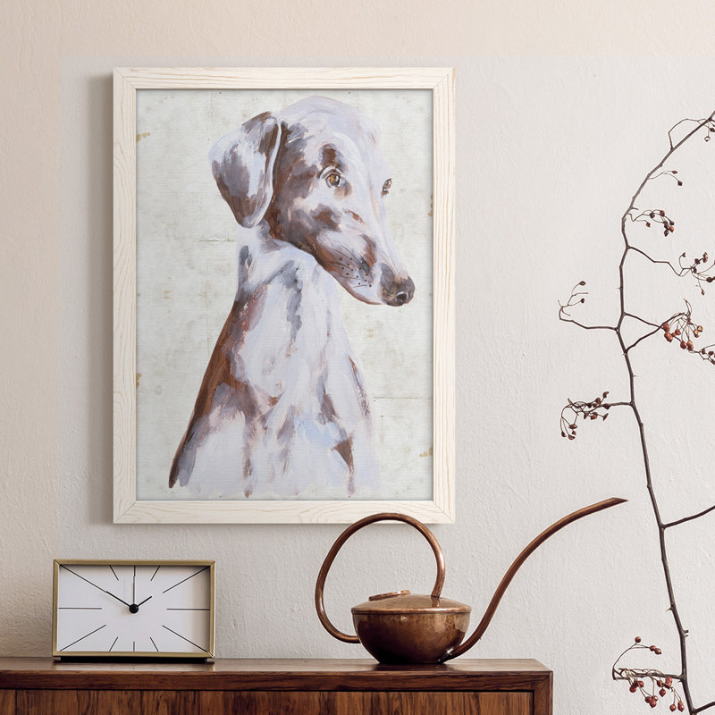 «Sitting Dog II», peinture sur toile encadrée, H 28 po x l 38 po x P 1 po, Cadre blanc