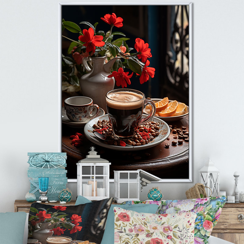 " Aroma Cuban Coffee Harmony II ", White Floater Framed, 32" H x 16" W x 1" D