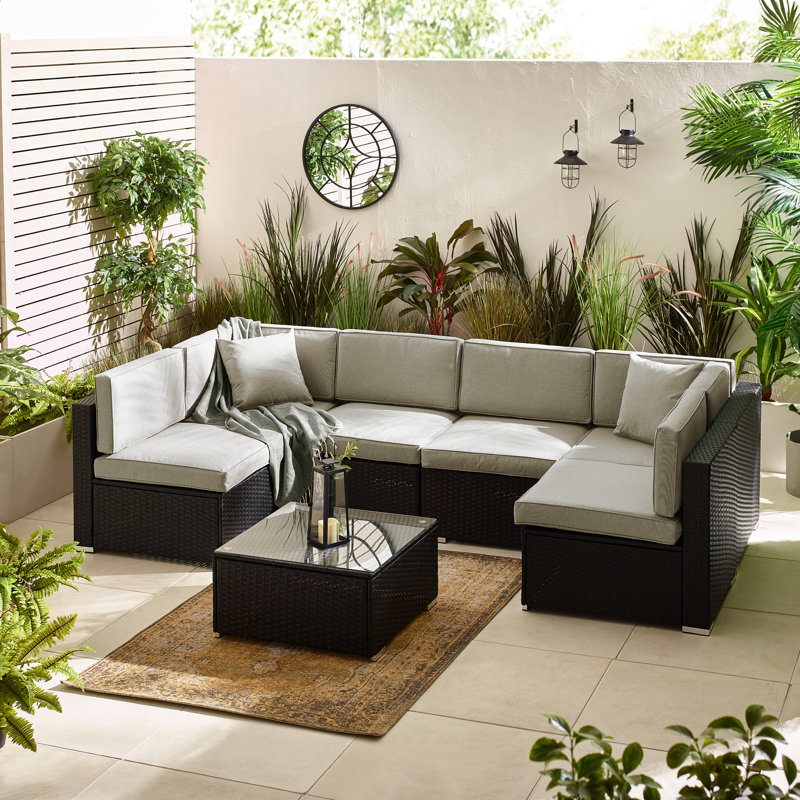 Miacomet Modular PE Rattan Garden Sofa Set and Table for Modern Gardens and Patios (Cover Included), 6