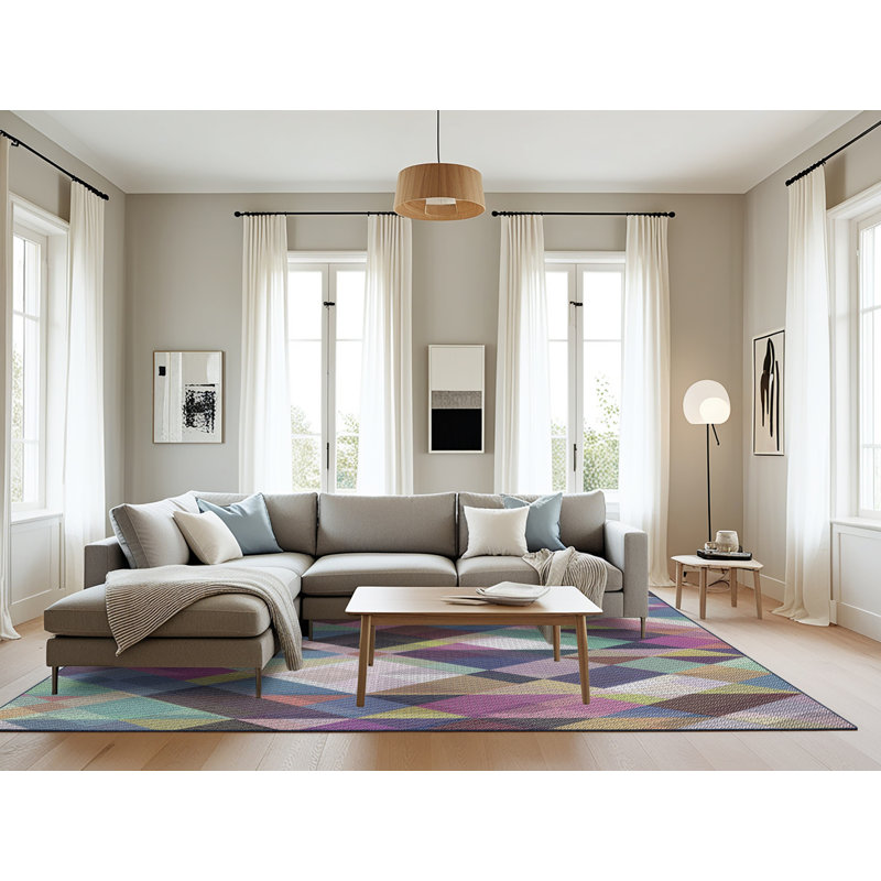 Tapis rose/vert à motifs/vert/bleu marine, Rectangle 8 pi x 12 pi