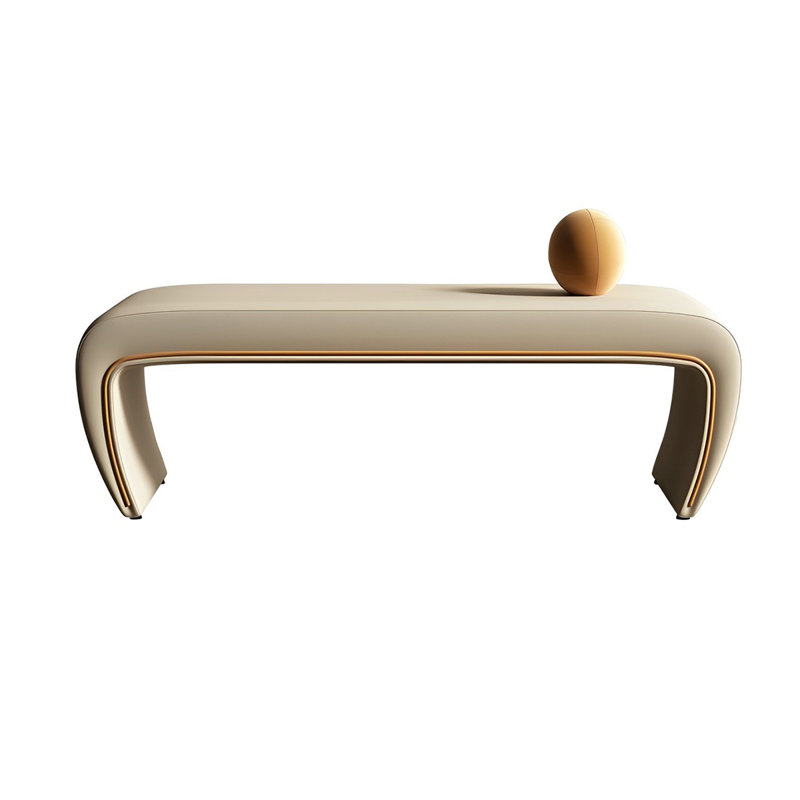 Banc rembourré en cuir Zaakiyah, H 16,14 po x l 59,05 po x P 18,11 po, Crème