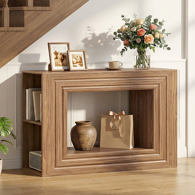 47.2'' Farmhouse Console Table with Adjustable Shelves, Entryway Sofa Table with Storage, Walnut
