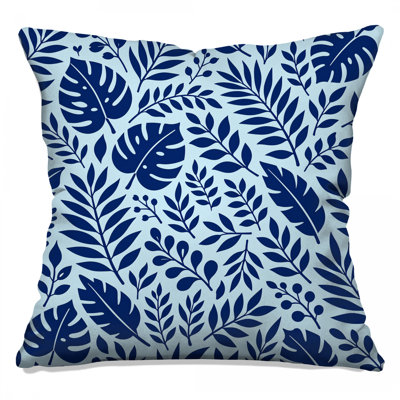 Blue Botanical Leaves Double Sided Throw Pillows