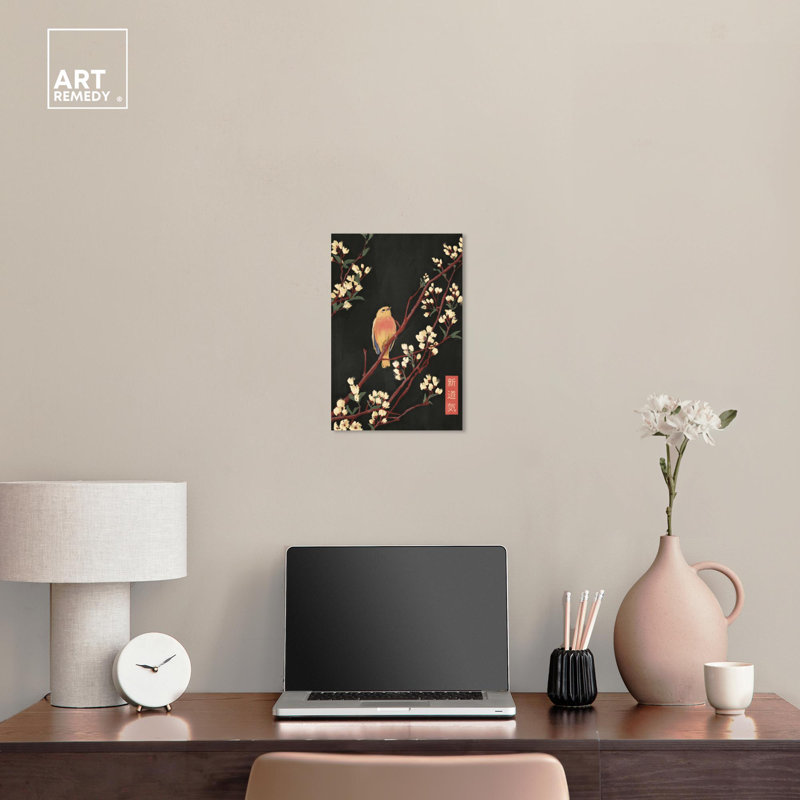 Retro Japanese Art Bird in Blossom Canvas Print