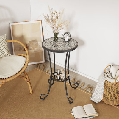 Table d'appoint de patio avec tablette, brun et noir