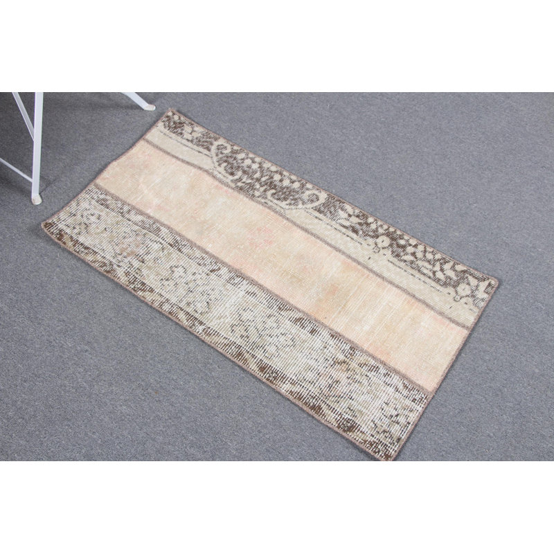 Handwoven Turkish Vintage Wool Rug in Green - Small Patchwork Anatolian Rug for Entryway