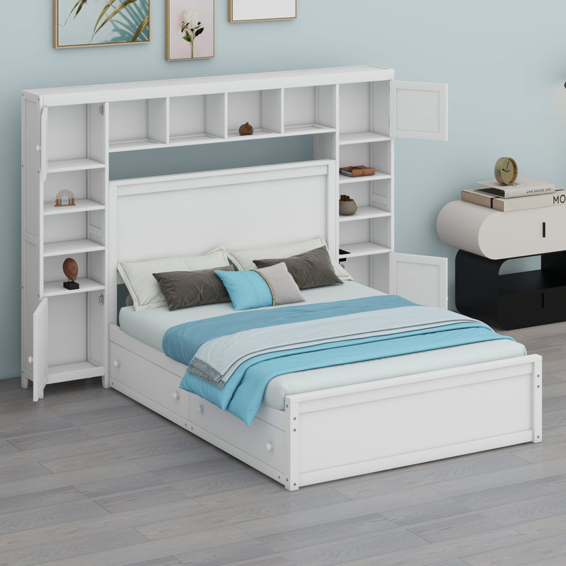 Lit en bois avec armoire tout-en-un, Blanc