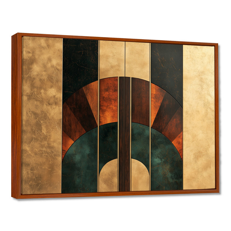 Formes géométriques essentielles noyer III - art abstrait Art déco, H 30 po x l 40 po, Brun, Cadre flottant