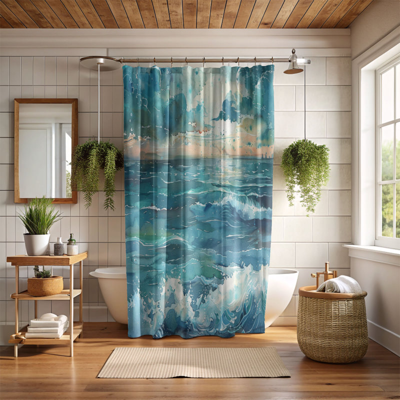 Rideau de douche standard 1 pièce Vivid Ocean, H 74 po x l 71 po