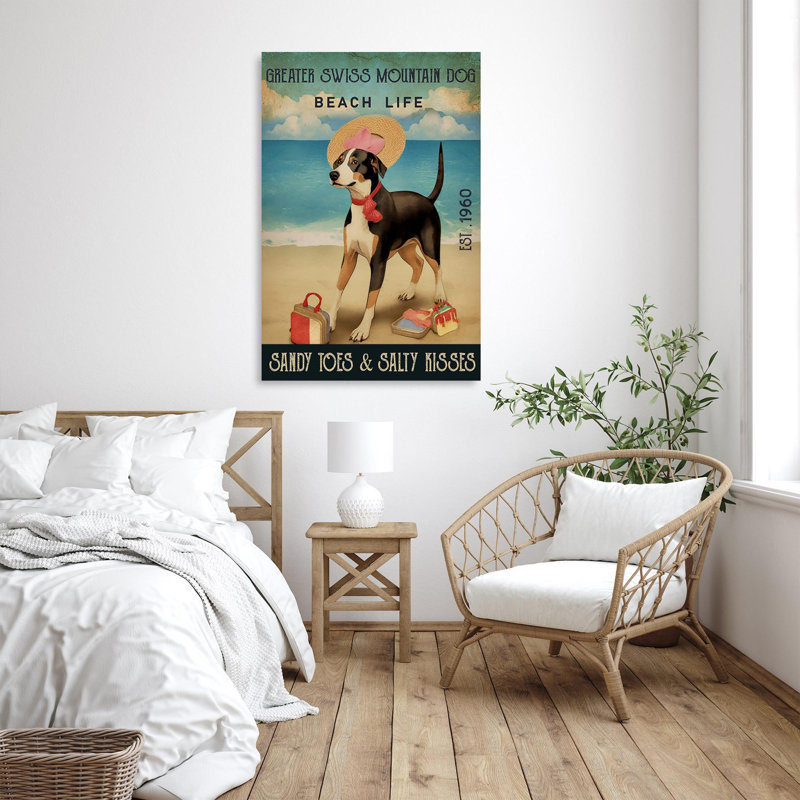 «Grand Swiss Mountain Dog Beach Life», reproduction d'art graphique sur toile tendue 1 pièce, H 36 po x l 24 po x P 1,25 po