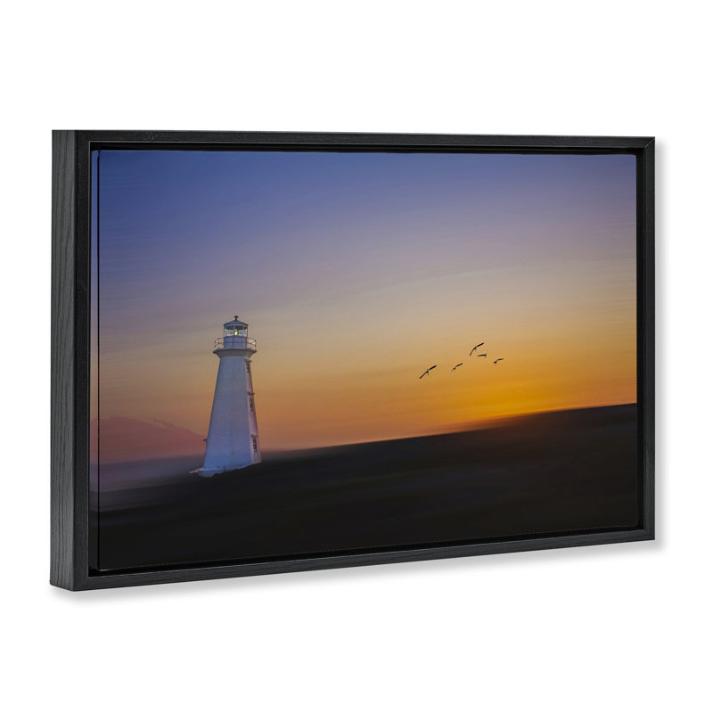 Lighthouse Sunrise Simplicity Floating Frame, design by Peter Dulis, Jet Black Floater Frame, 17" H x 25" W