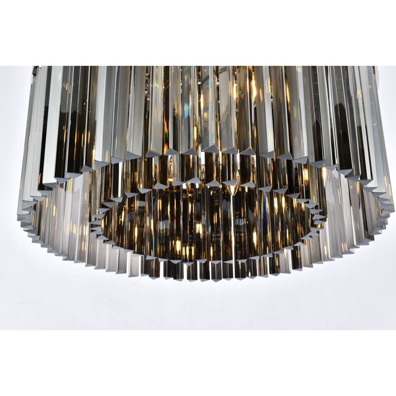 Plafonnier encastré 8 lumières Yazmin, Abat-jour argenté (gris), Nickel poli, H 13,5 po x l 31,5 po x P 31,5 po
