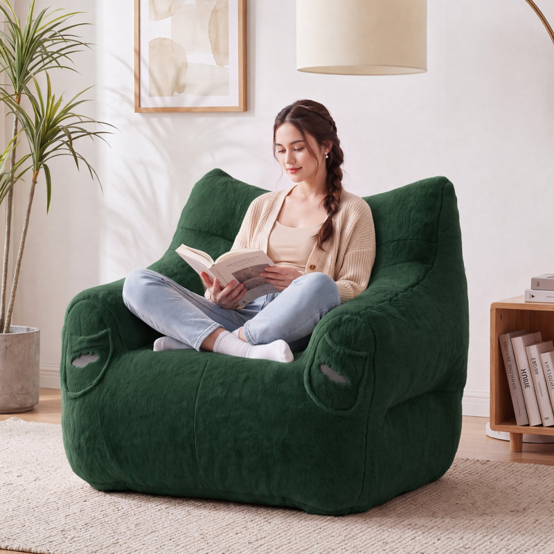 Pouf poire à dossier haut rempli de mousse à mémoire de forme pour adultes et enfants avec poignée de transport, Vert