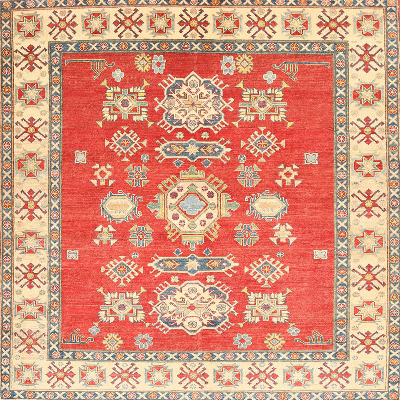 Tapis traditionnel rouge / beige Kokoreta, Carré 3 pi