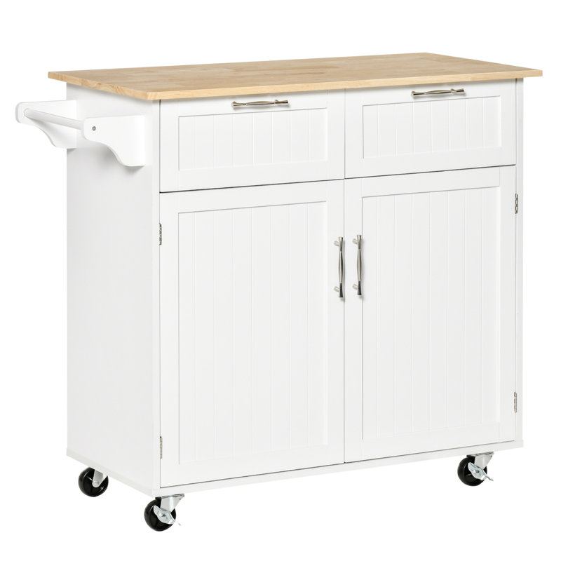 Îlot de cuisine mobile 41 po, blanc - avec tiroirs de rangement et tablettes réglables