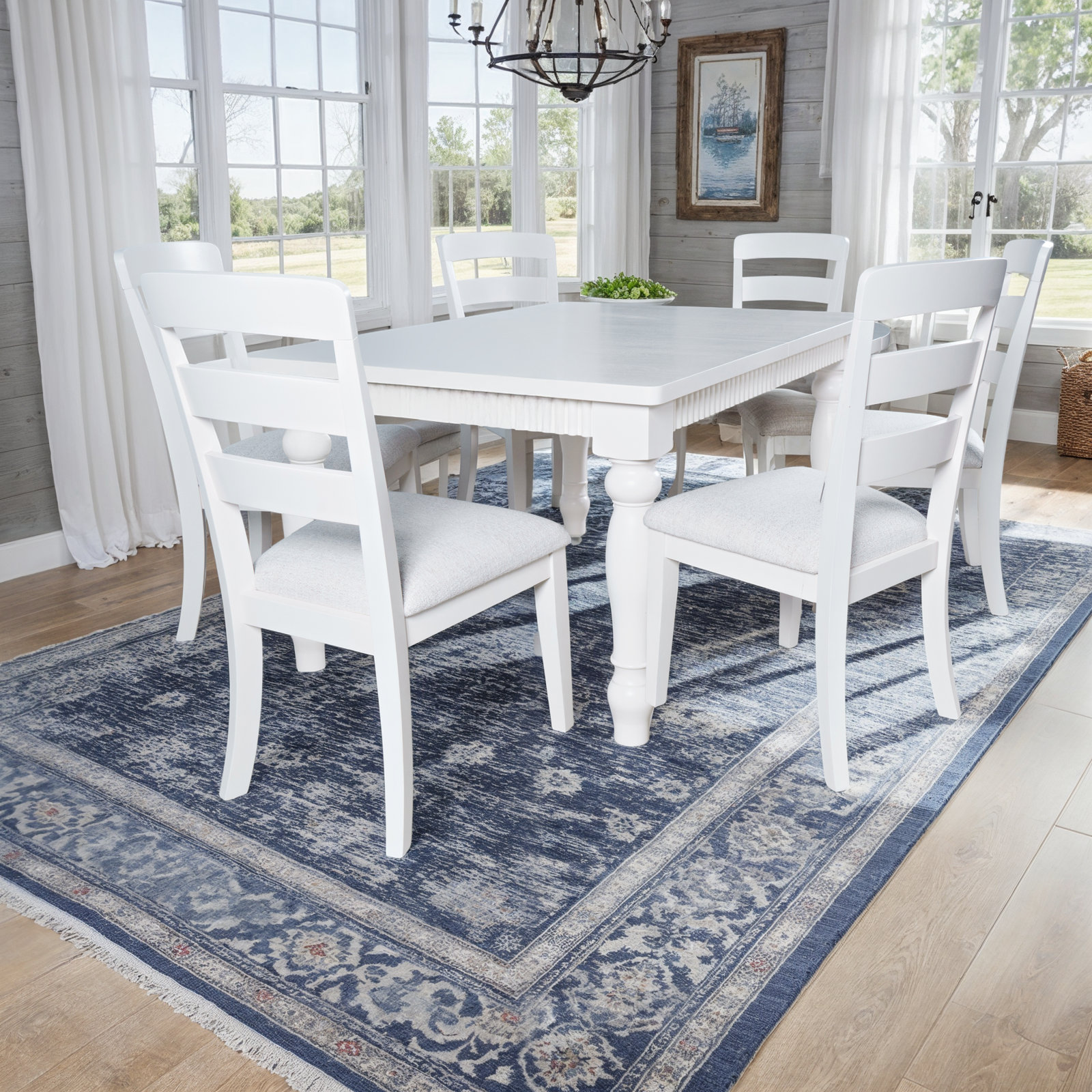 Alper Dining Table Set with Removable Leaf, 7 Pieces: Table, 6 Chairs, White