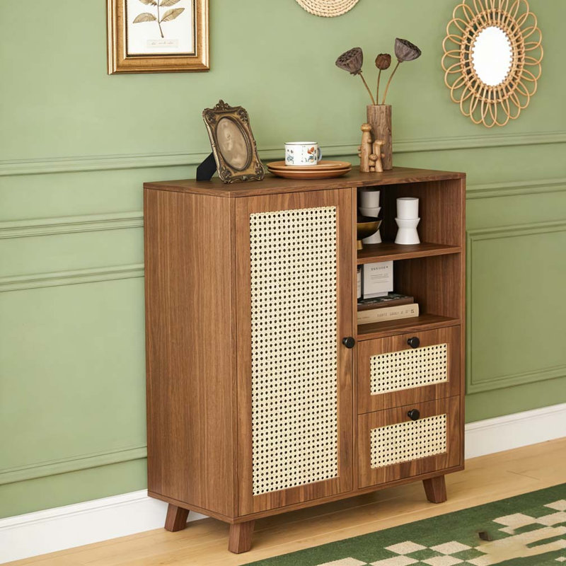 Buffet en rotin avec tablette réglable, Noyer