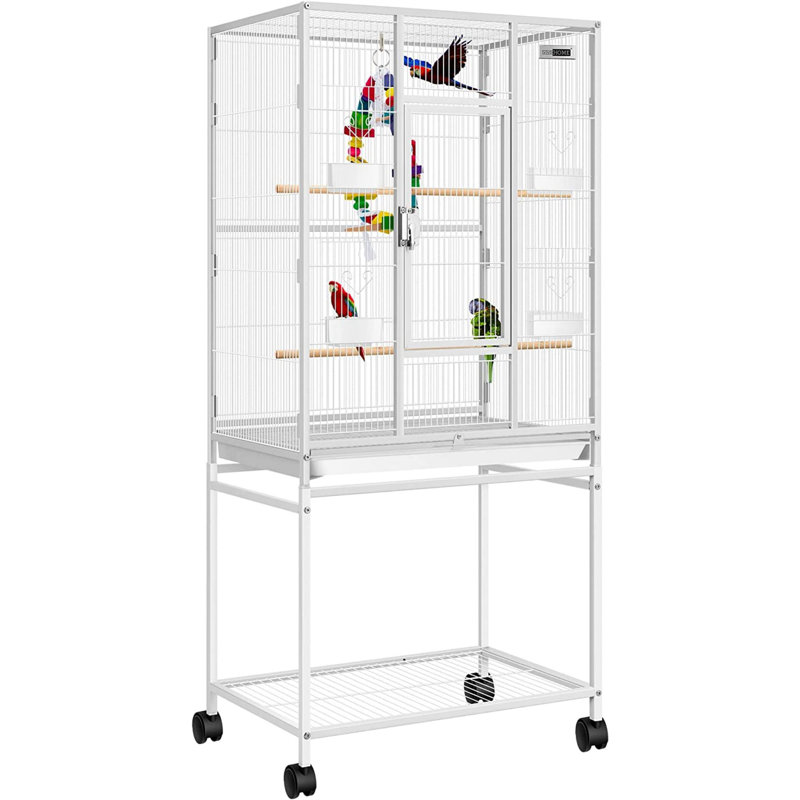 VIVOHOME 54 Inch White Wrought Iron Bird Cage with Rolling Stand